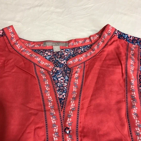 Woman Within Tunic Top Women’s Size 5X Color Orange Floral Long Sleeve’s Notched - Picture 5 of 14